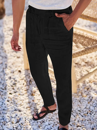 Pantalones Lino Hombre Anchos Cordón Ajustable