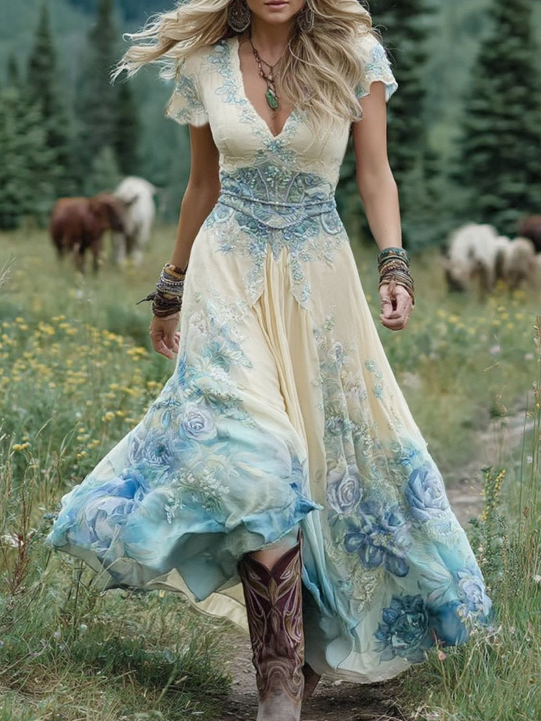 Vestido maxi mujer con estampado floral y efecto degradado