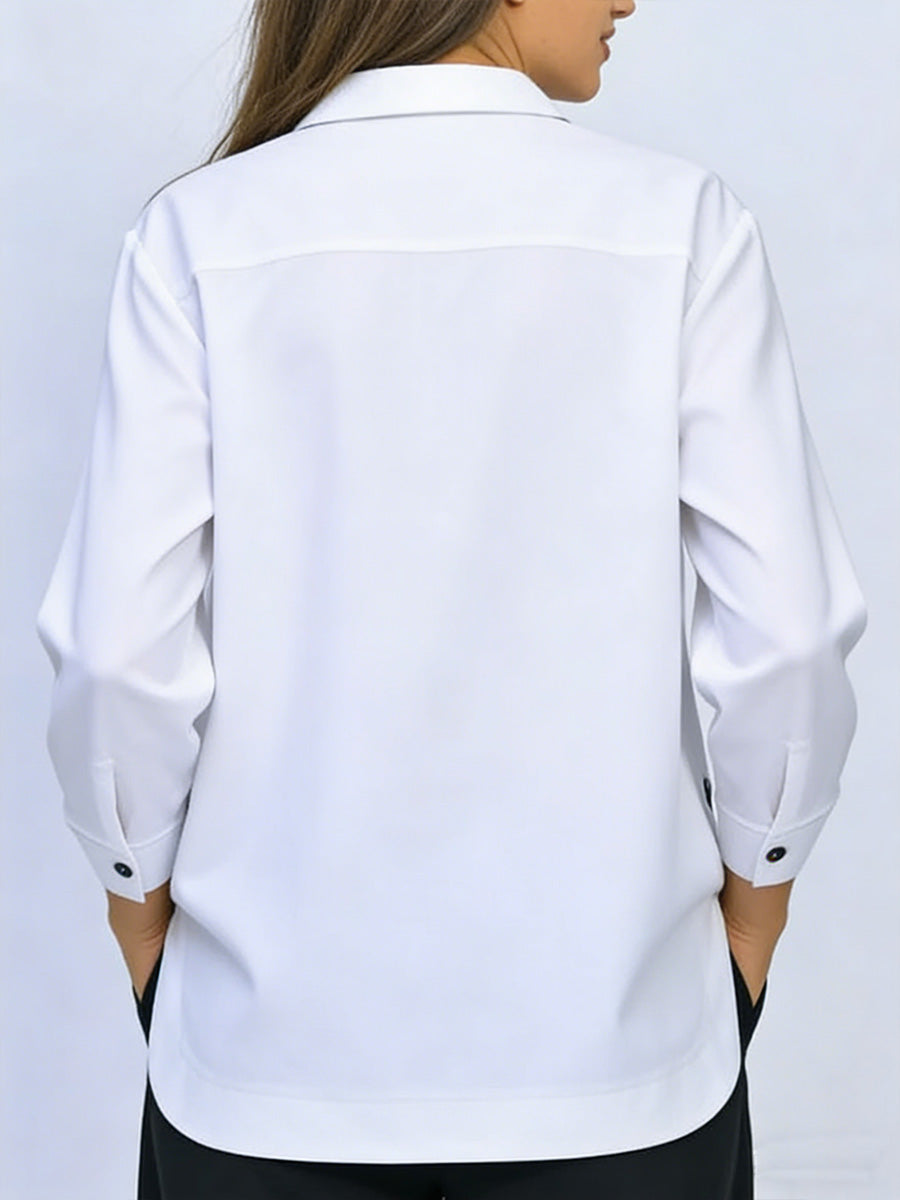 Blusa mujer de algodón manga larga cuello solapa