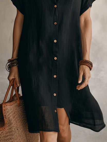 Vestido camisa mujer lino algodón midi botones manga larga