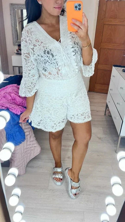 Conjunto Mujer Dos Piezas Encaje Corte Corto