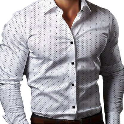 Camisa Hombre Microdibujo Slim Fit Manga Larga