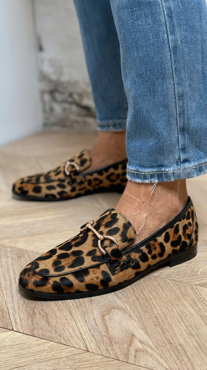 Mocasines Mujer de Piel Estampado Animal Ajuste Clásico