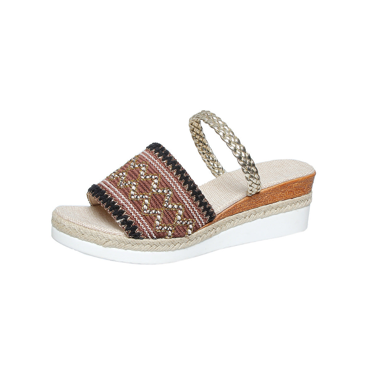 Sandalias Cuña Mujer Diseño Ondas Estilo Étnico Verano