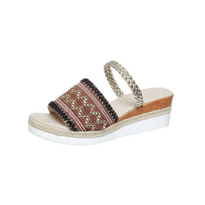 Sandalias Cuña Mujer Diseño Ondas Estilo Étnico Verano