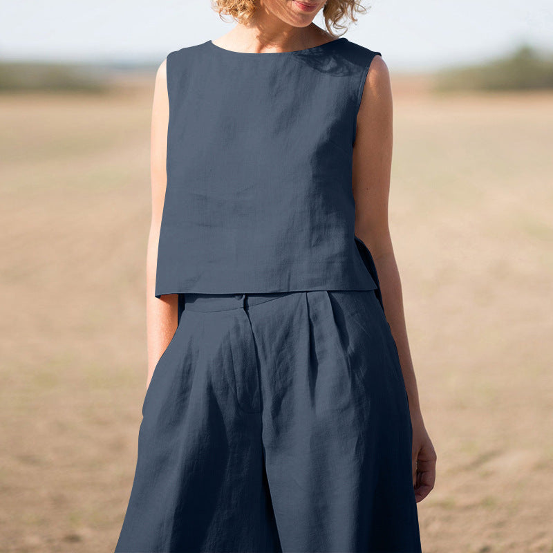Conjunto Mujer y Pantalón Algodón Estilo Retro