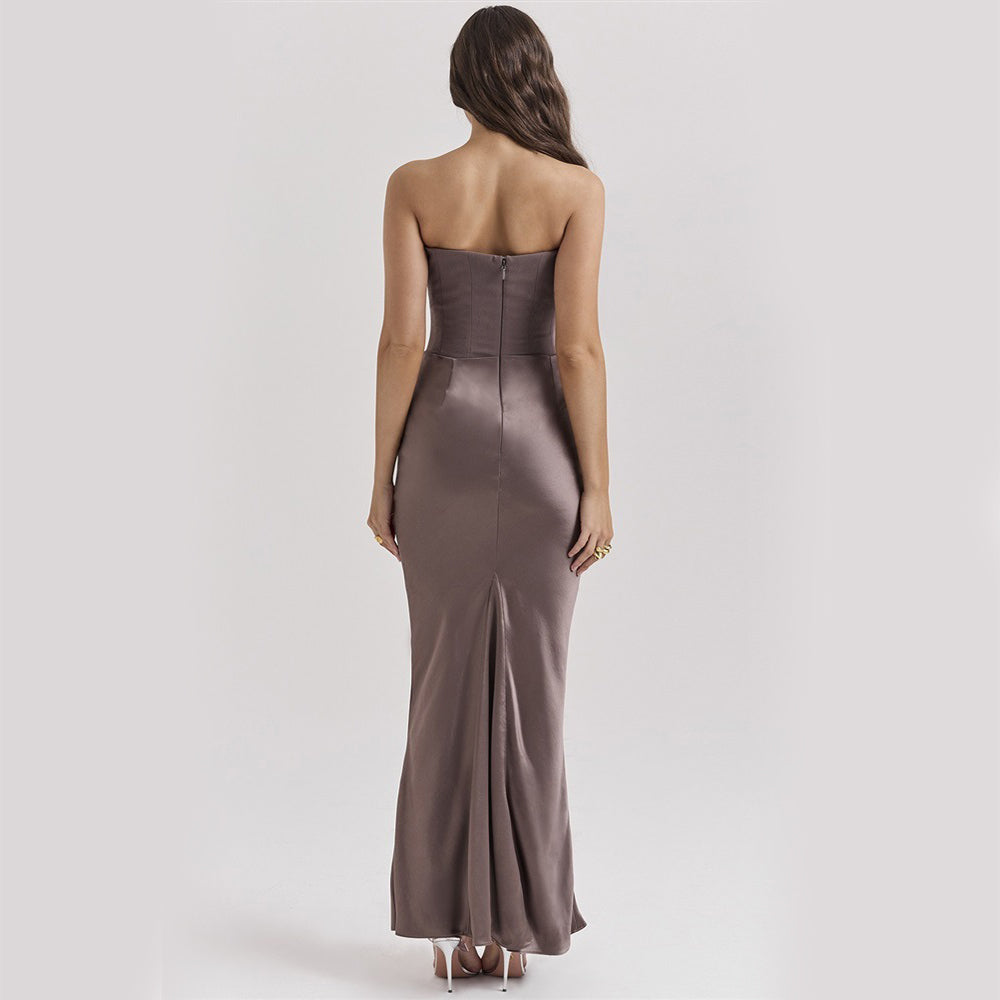 Vestido Maxi Mujer Bodycon Sin Tirantes con Fruncido