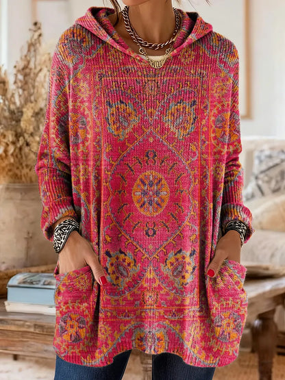 Túnica mujer con capucha estampada cómoda y cálida