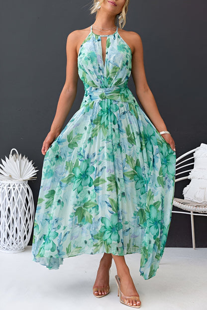 Vestido maxi mujer con pliegues y estampado floral