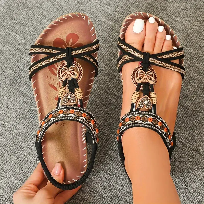 Sandalias Mujer con Detalles Decorativos y Ajuste Elástico