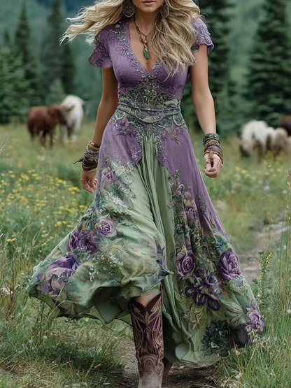 Vestido maxi mujer con estampado floral y efecto degradado