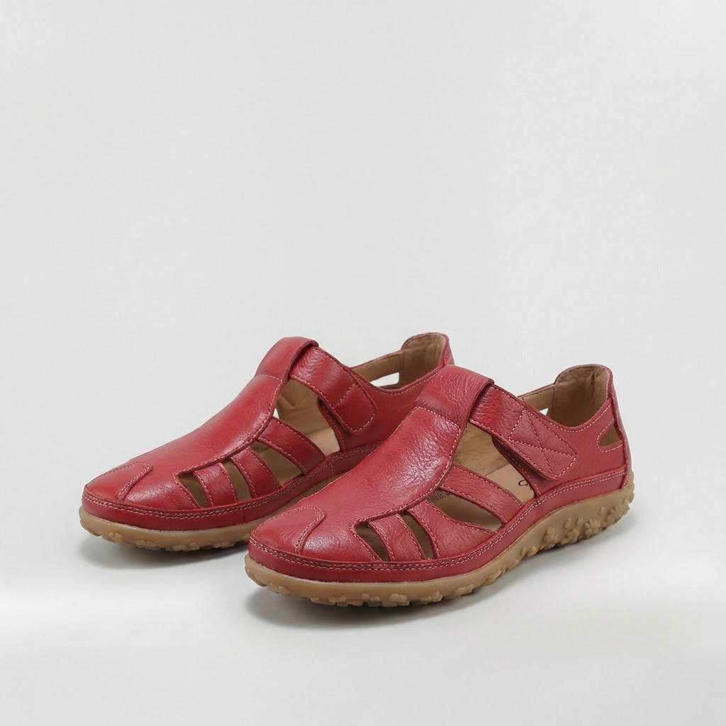 Sandalias Cerradas Mujer de Cuero con Tiras Suela Confortable