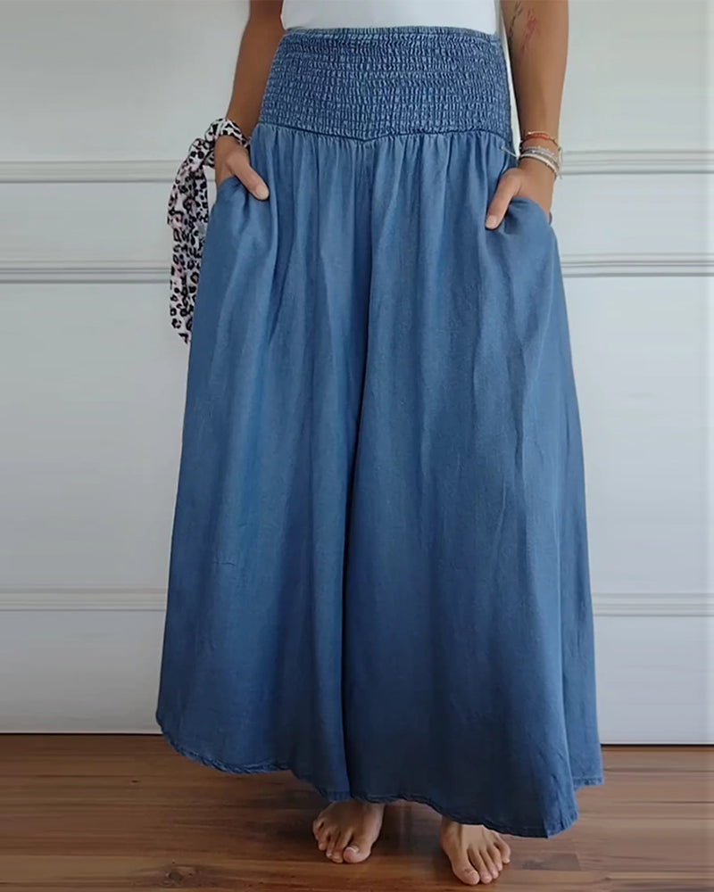 Pantalón Recto Mujer con Cintura Elástica y Caída Fluida