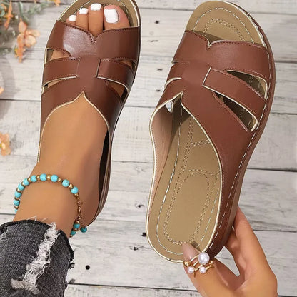 Sandalias Planas Mujer Tira Recortada Diseño Comodo