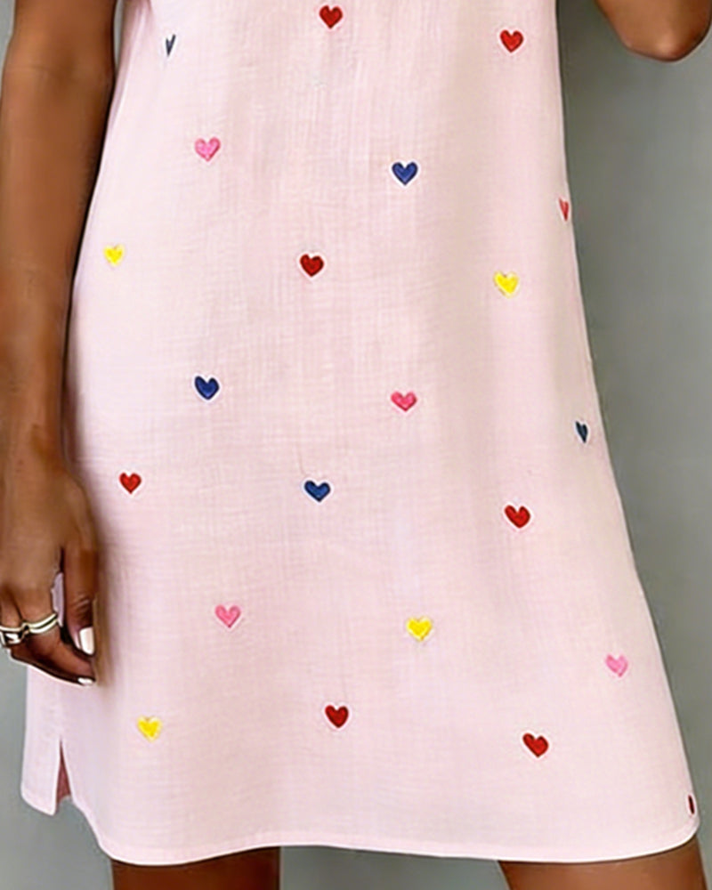 Vestido corto mujer algodón lino escote en V manga abullonada