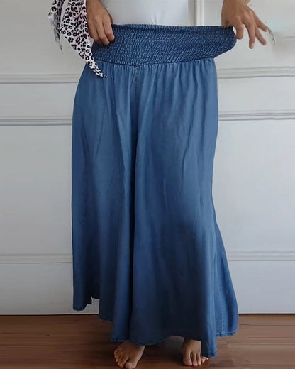 Pantalón Recto Mujer con Cintura Elástica y Caída Fluida