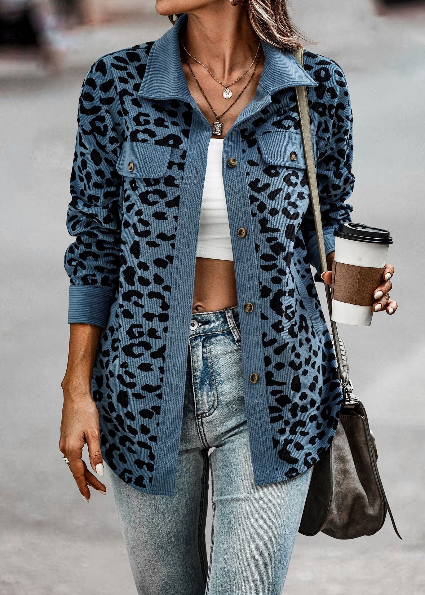 Abrigo Mujer Estampado Animal Corte Recto