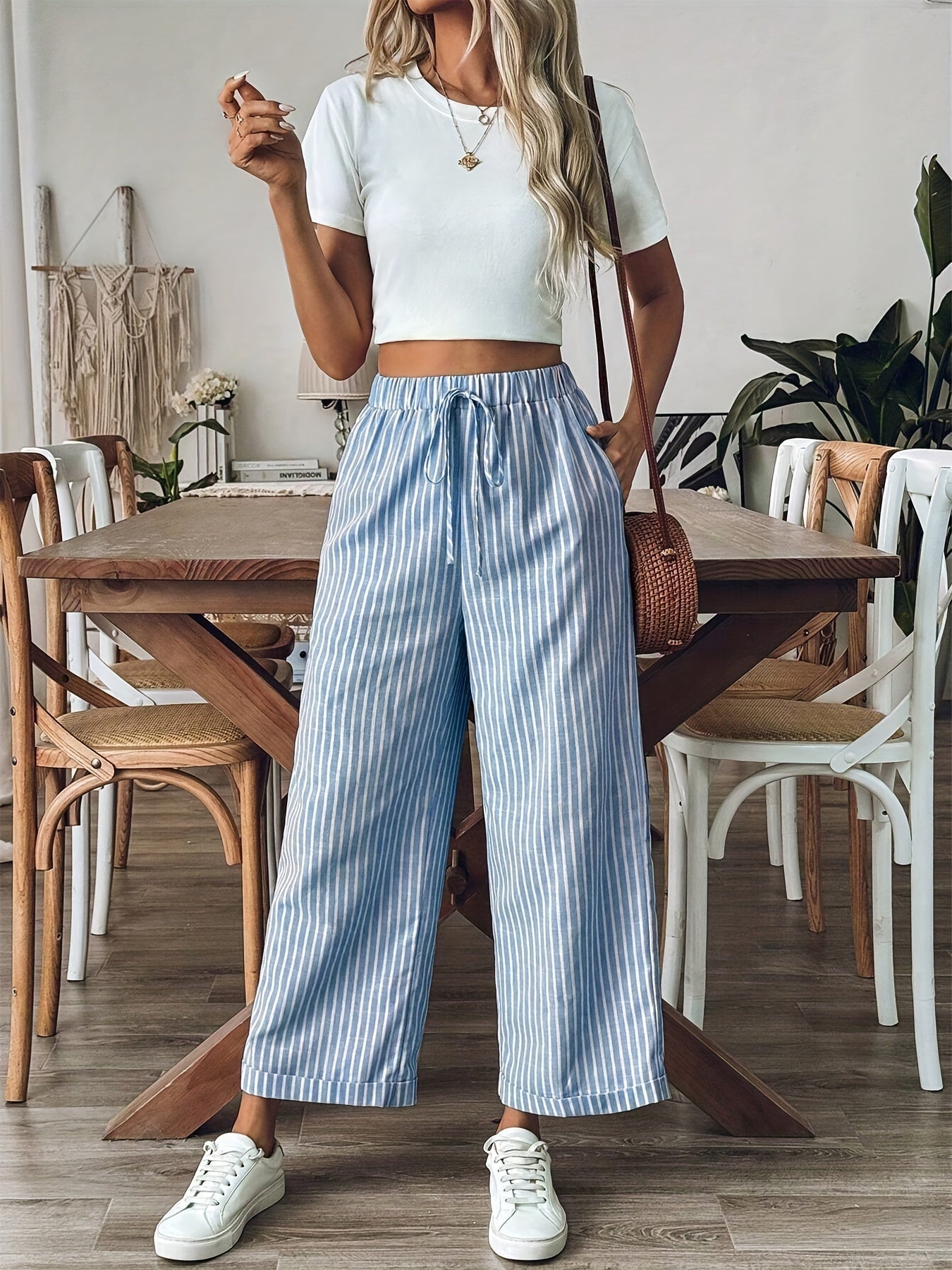 Pantalón Fluido Mujer Rayas Cintura Ajustable - Mavetta