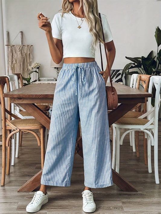 Pantalón Fluido Mujer Rayas Cintura Ajustable - Mavetta