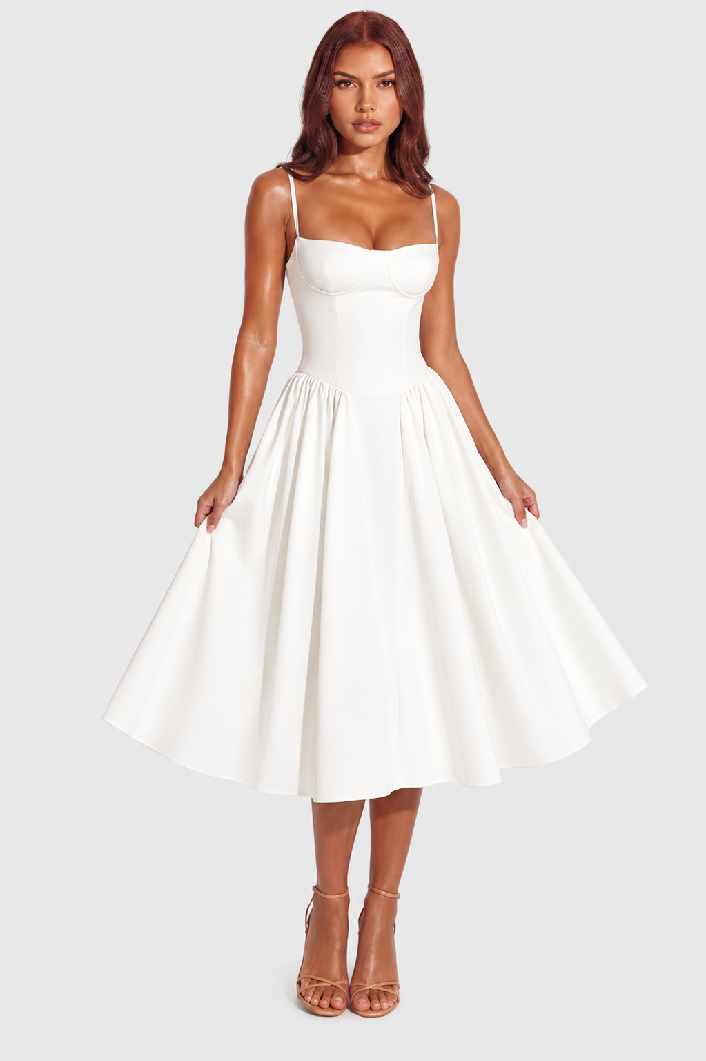 Vestido Midi Mujer Escote Corazón Ajustado