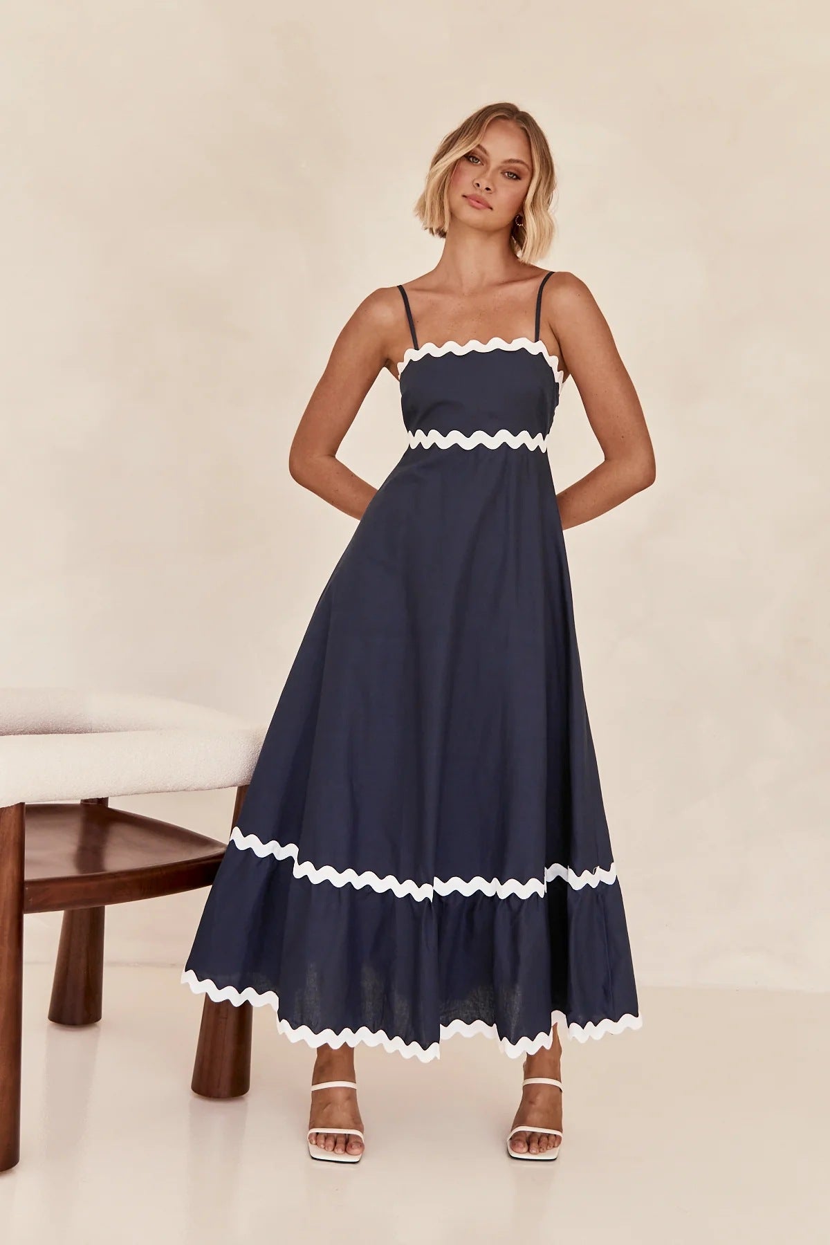 Vestido Largo Mujer de Tiras con Diseño de Ondas Playa Primavera