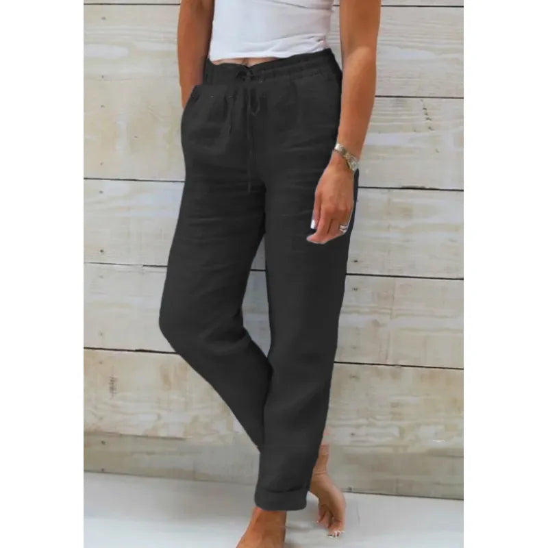 Pantalones mujer con corte relajado y cordón ajustable