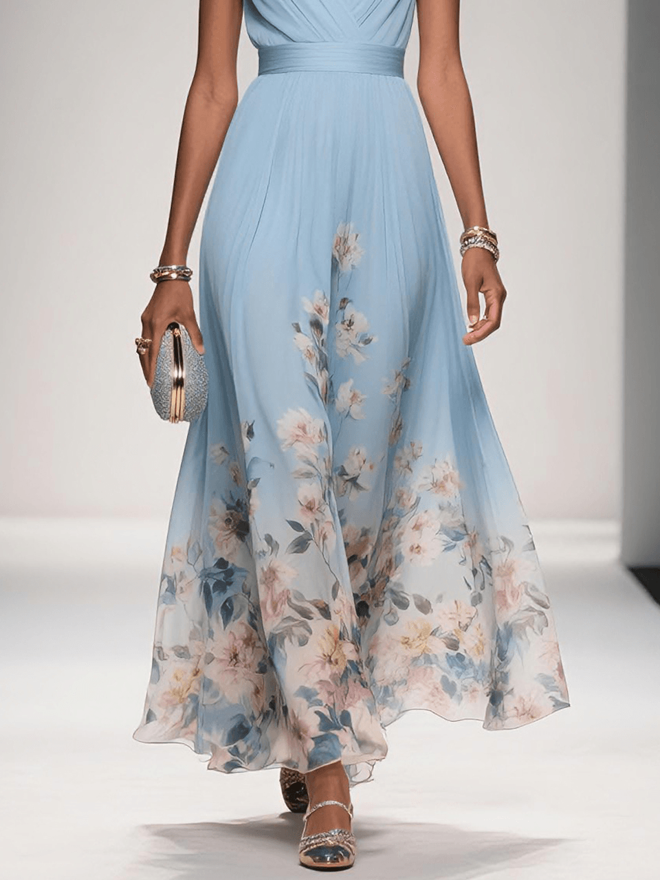 Vestido maxi mujer de tejido ligero escote en V