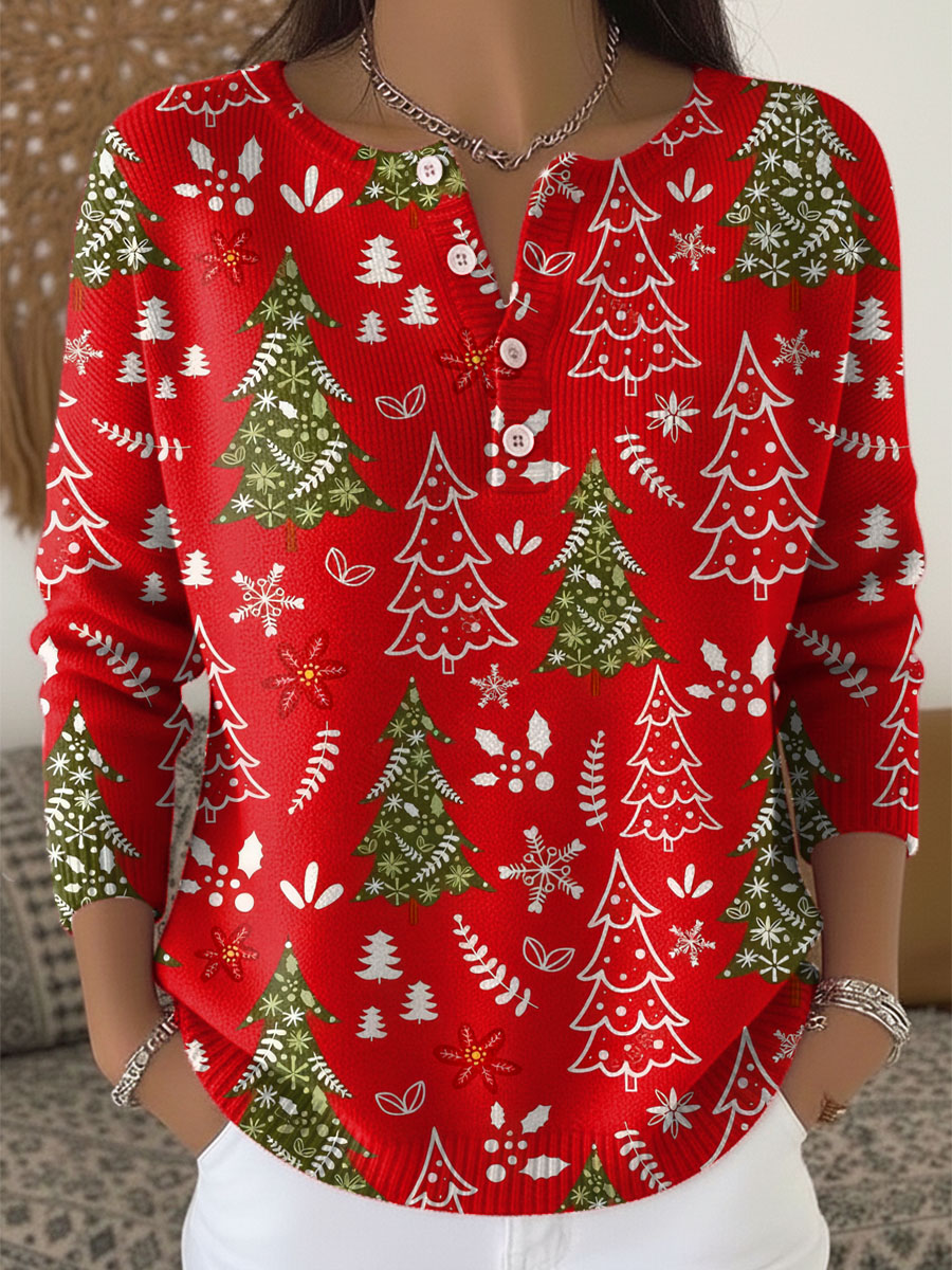 Jersey Mujer con Botones Estampado Festivo Invierno