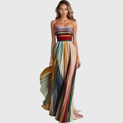 Vestido largo mujer sin tirantes falda fluida diseño rayas - Mavetta