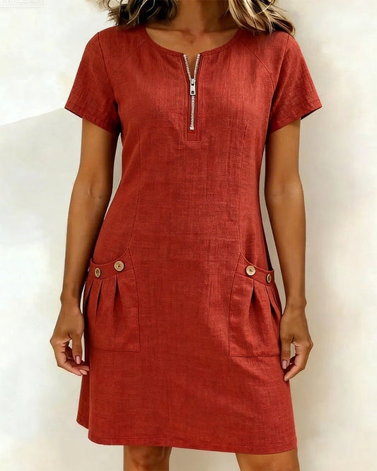 Vestido recto mujer con cremallera y bolsillos - Mavetta