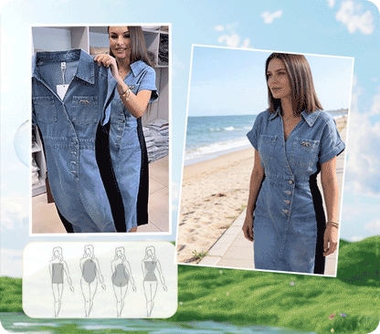 Vestido Mujer Denim Patchwork Ajuste Estilizador Paneles Laterales