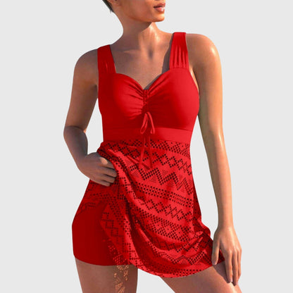 Tankini mujer fruncido cordón falda encaje playa verano elegante