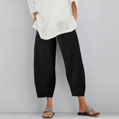 Pantalón ancho mujer de tela ligera corte suelto y largo cropped