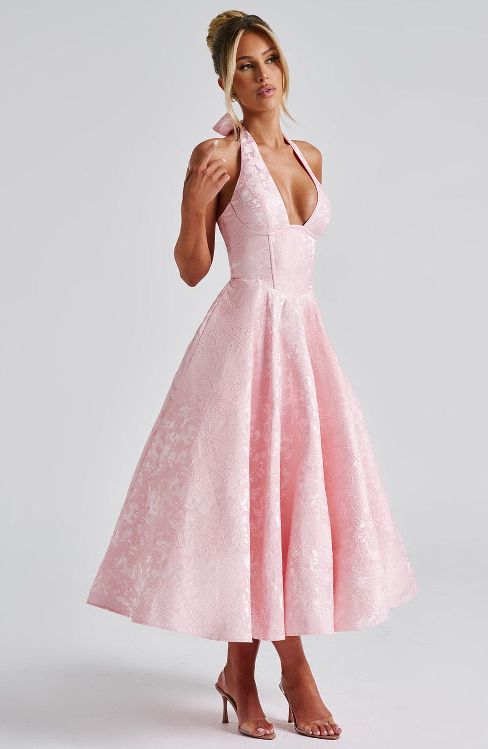 Vestido midi mujer estilo halter escote elegante