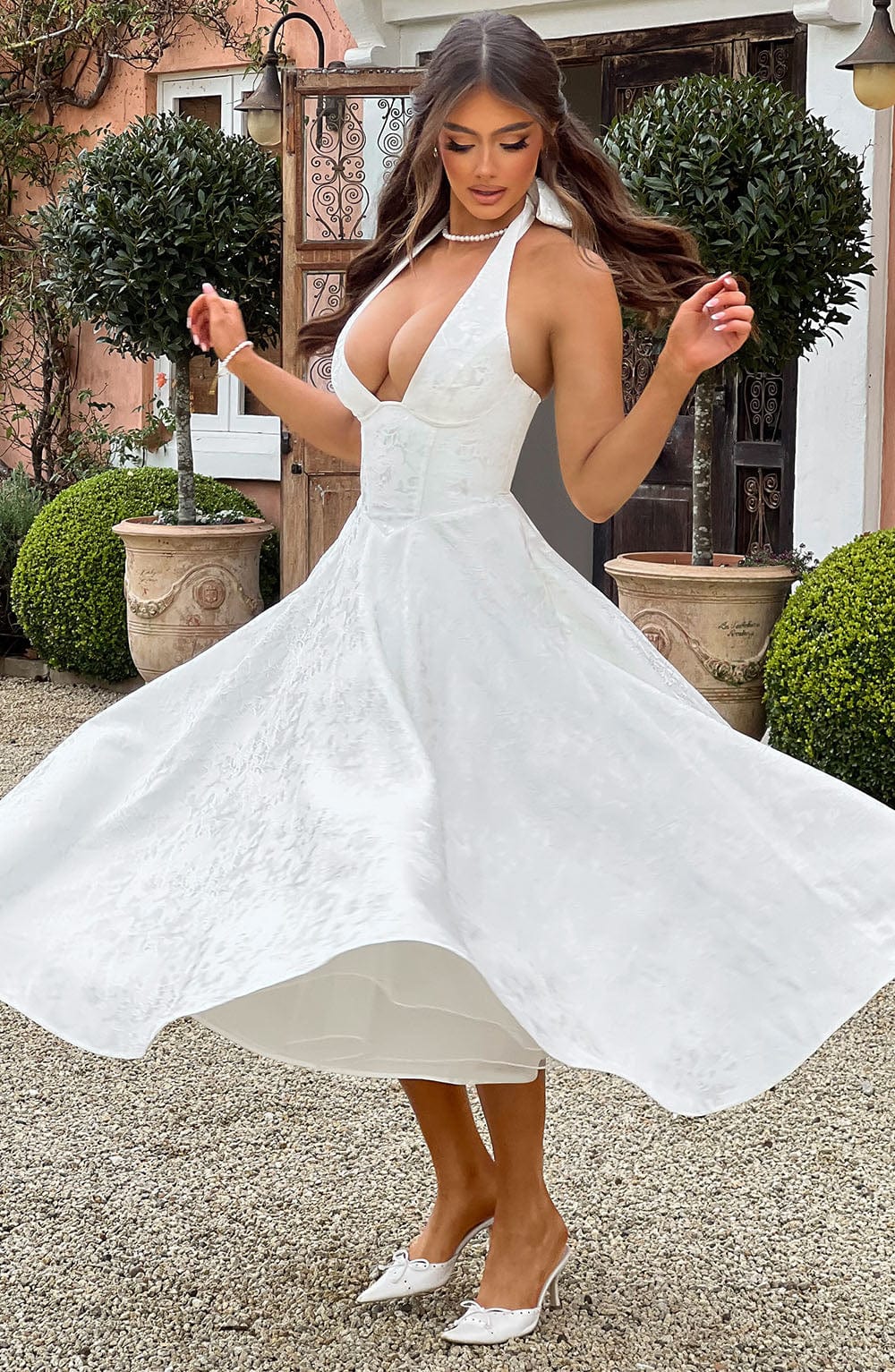 Vestido midi mujer estilo halter escote elegante