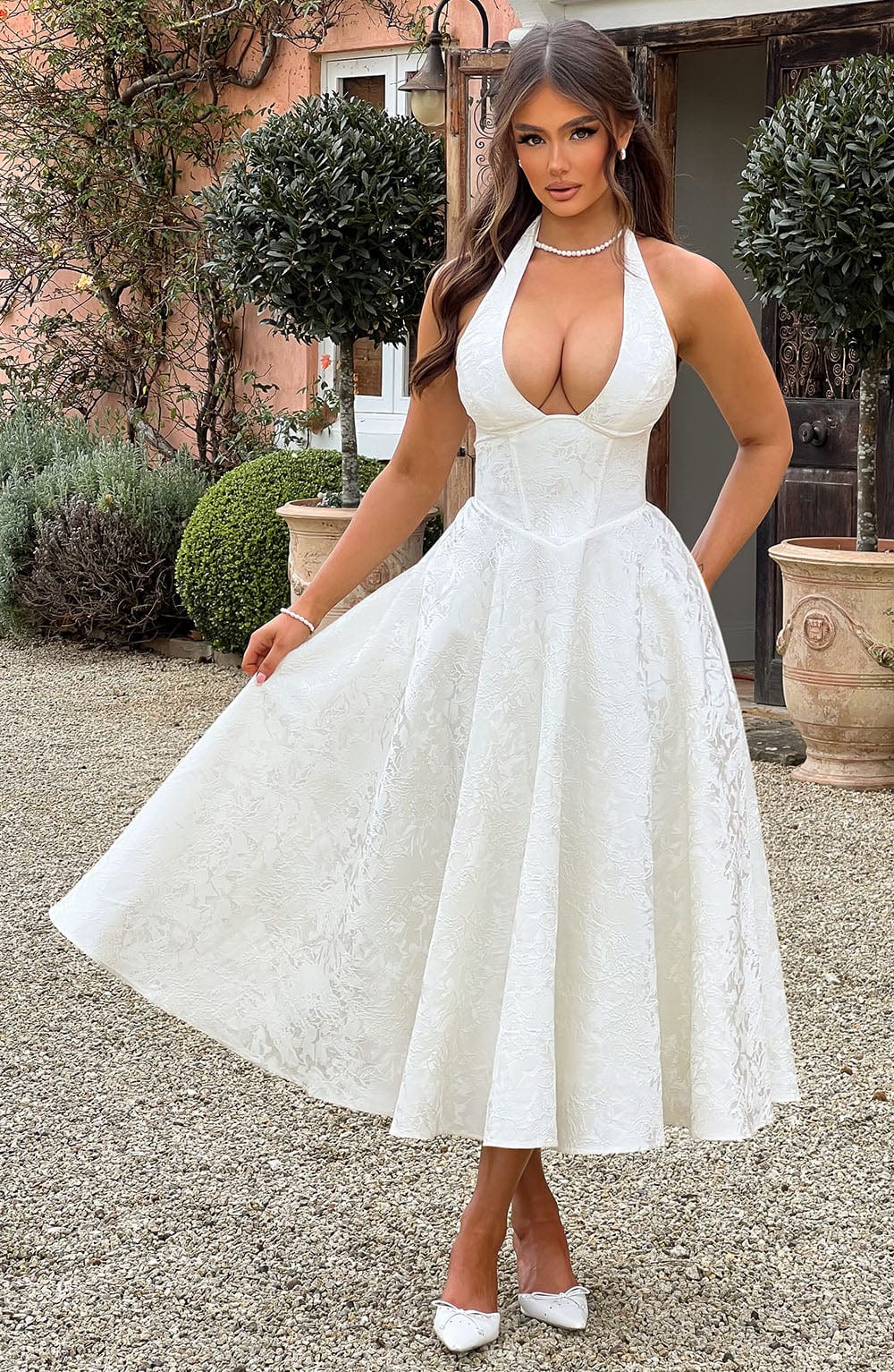 Vestido midi mujer estilo halter escote elegante