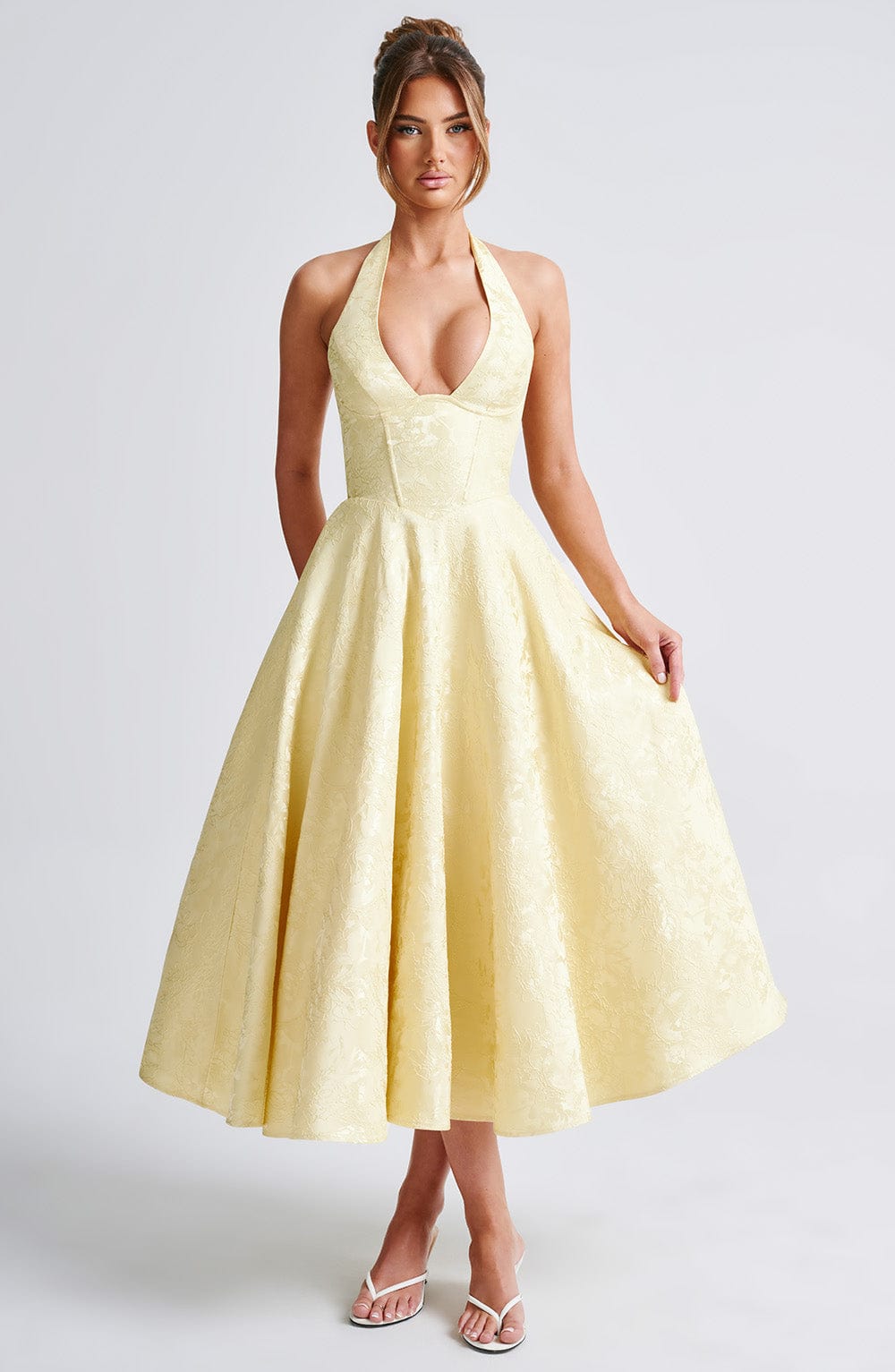 Vestido midi mujer estilo halter escote elegante