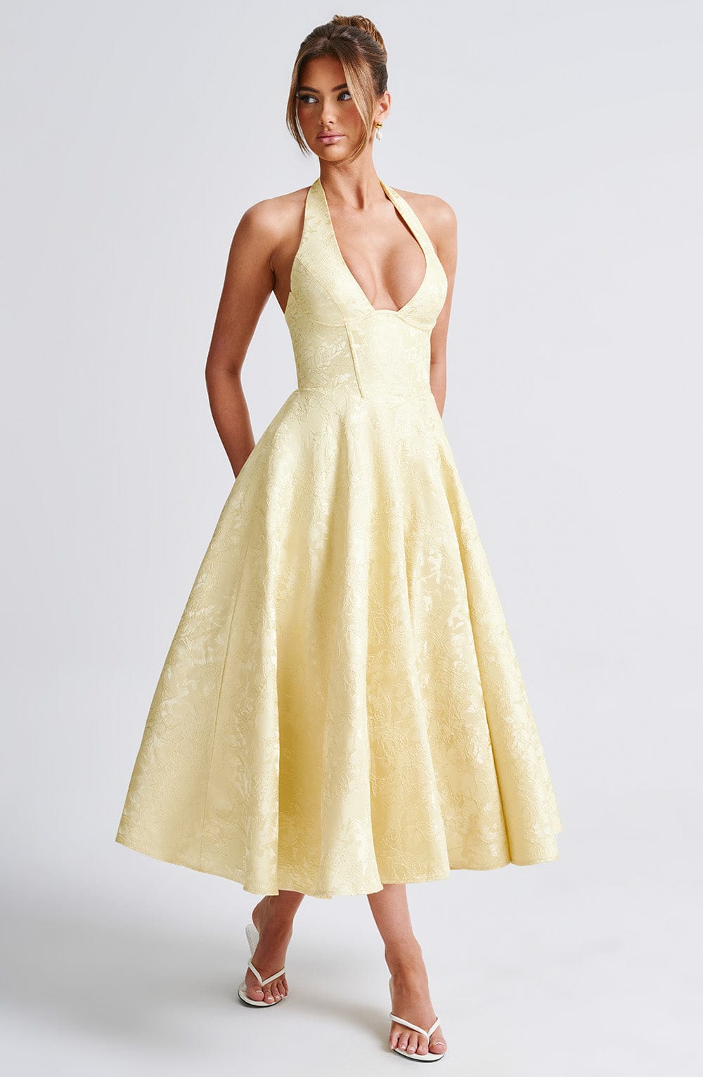 Vestido midi mujer estilo halter escote elegante