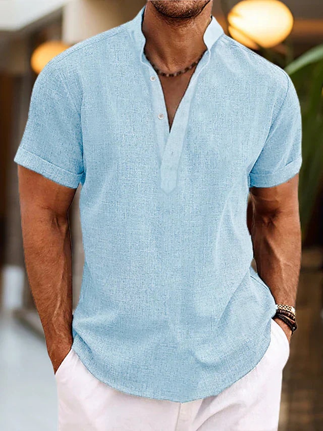 Camiseta hombre manga corta cuello henley diseño casual