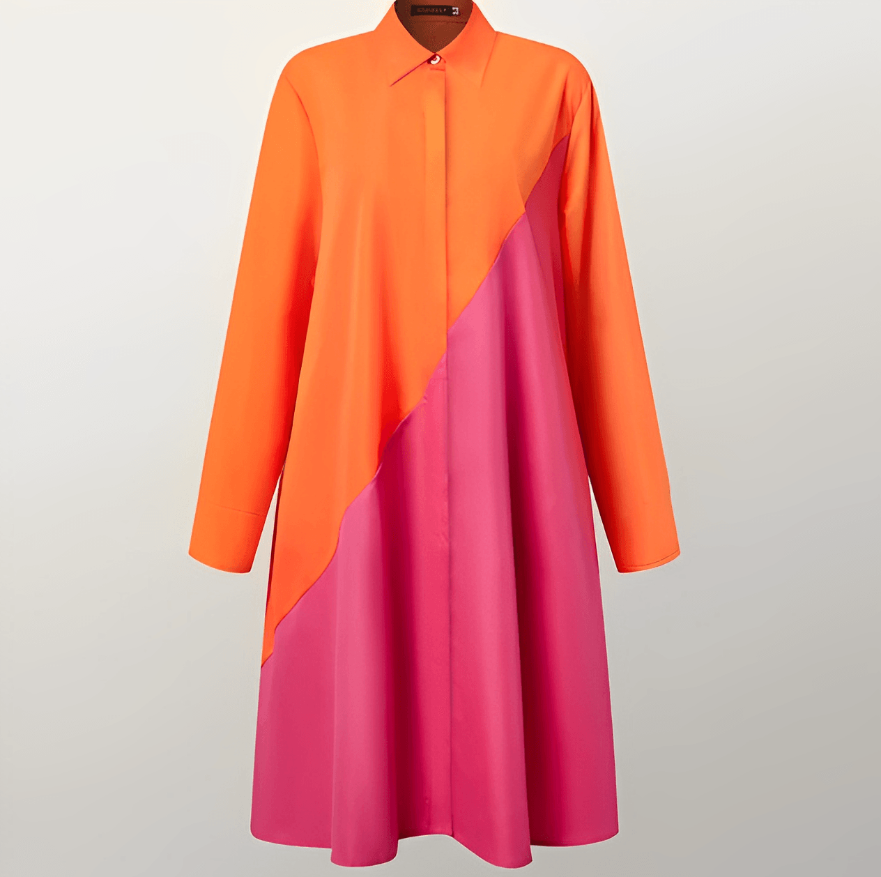 Vestido Mujer de Lino Cuello Vuelto Manga Tres Cuartos Escote Pico