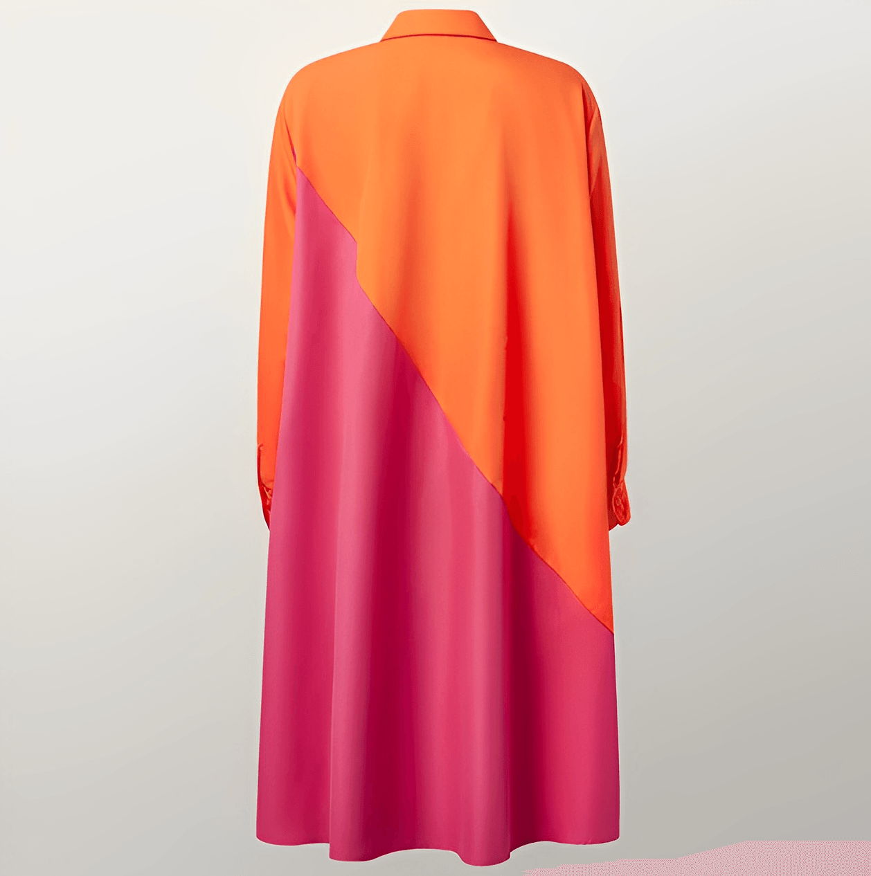 Vestido Mujer de Lino Cuello Vuelto Manga Tres Cuartos Escote Pico