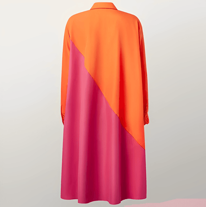 Vestido Mujer de Lino Cuello Vuelto Manga Tres Cuartos Escote Pico