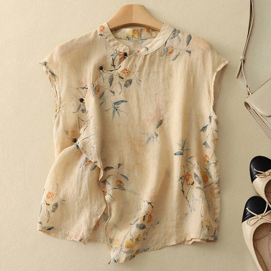 Blusa Mujer de Tela Estampada Cuello Mandarín - Mavetta
