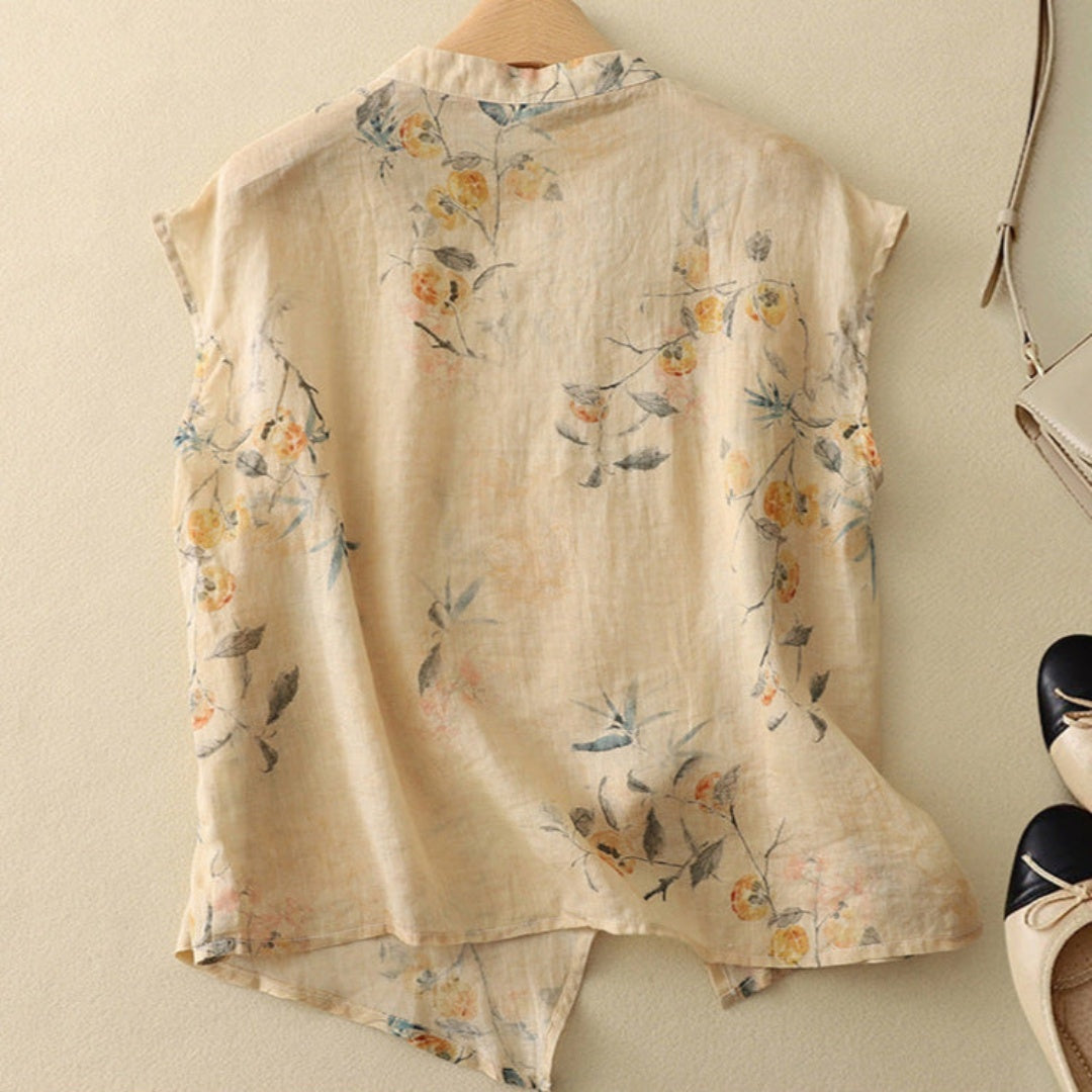 Blusa Mujer de Tela Estampada Cuello Mandarín