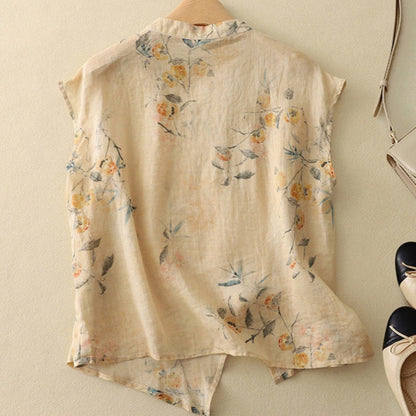 Blusa Mujer de Tela Estampada Cuello Mandarín