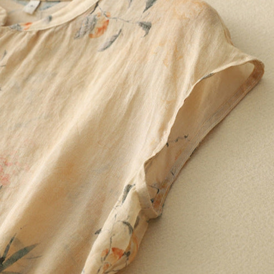 Blusa Mujer de Tela Estampada Cuello Mandarín