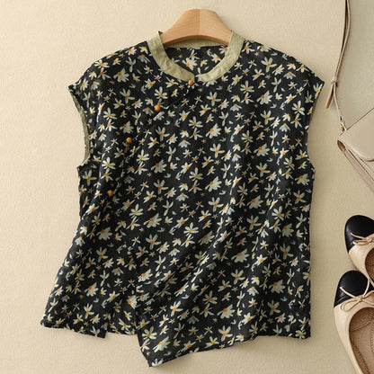 Blusa Mujer de Tela Estampada Cuello Mandarín