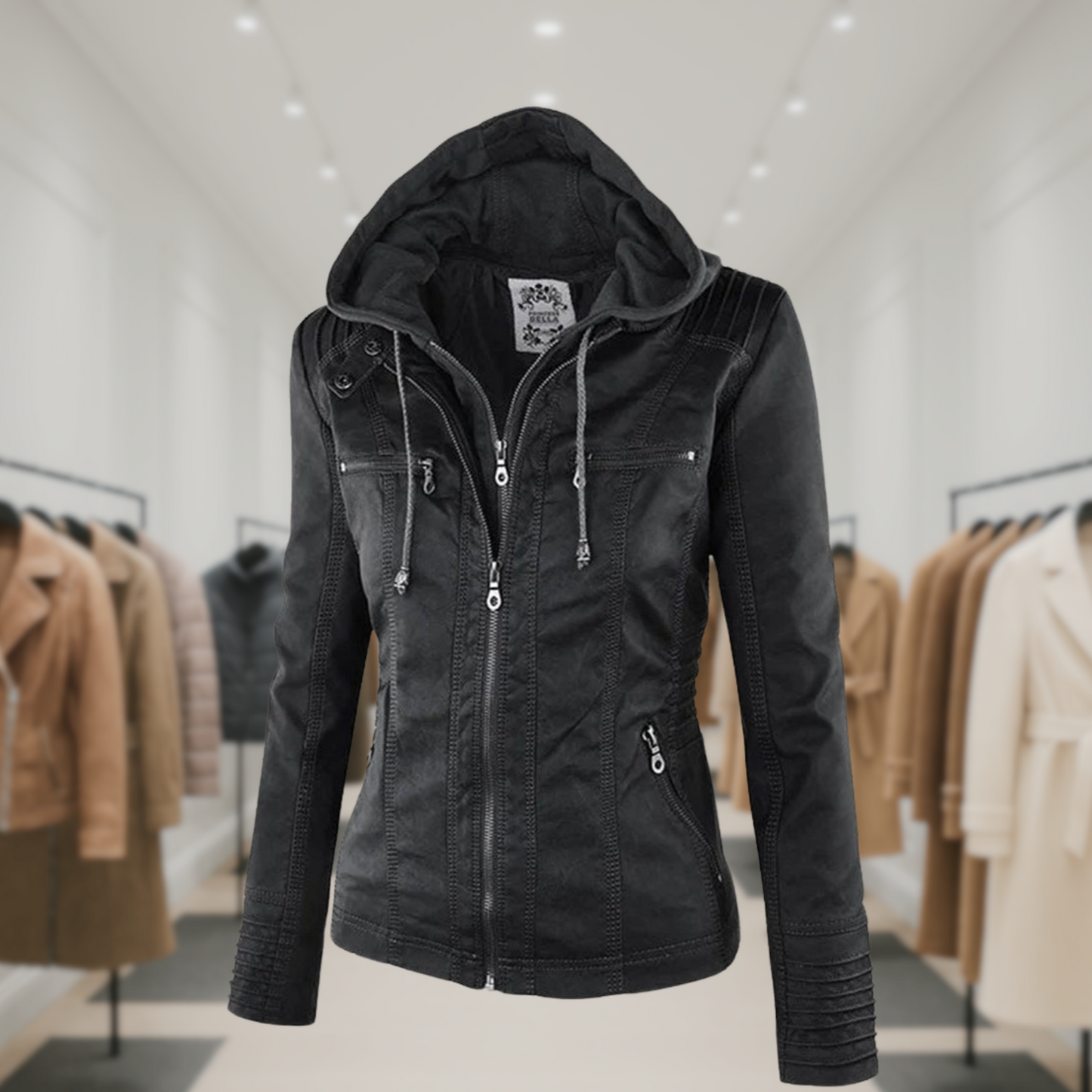 Cazadora Mujer de Piel Impermeable con Capucha