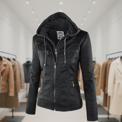 Cazadora Mujer de Piel Impermeable con Capucha
