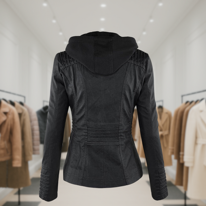 Cazadora Mujer de Piel Impermeable con Capucha